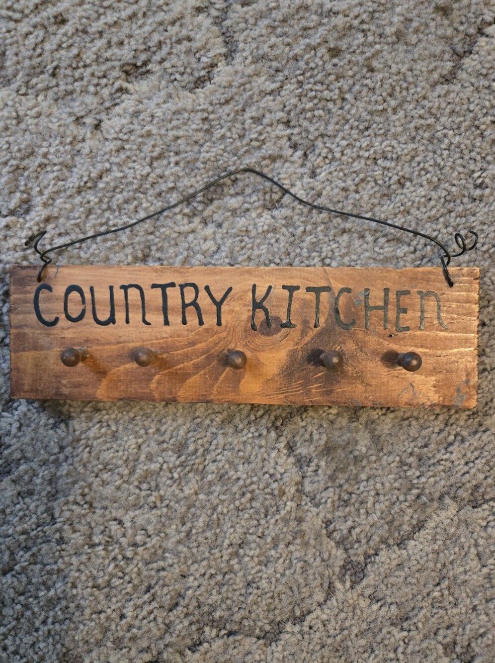 Country Kitchen Wooden Wall Hook Sign - Rustic Brown
